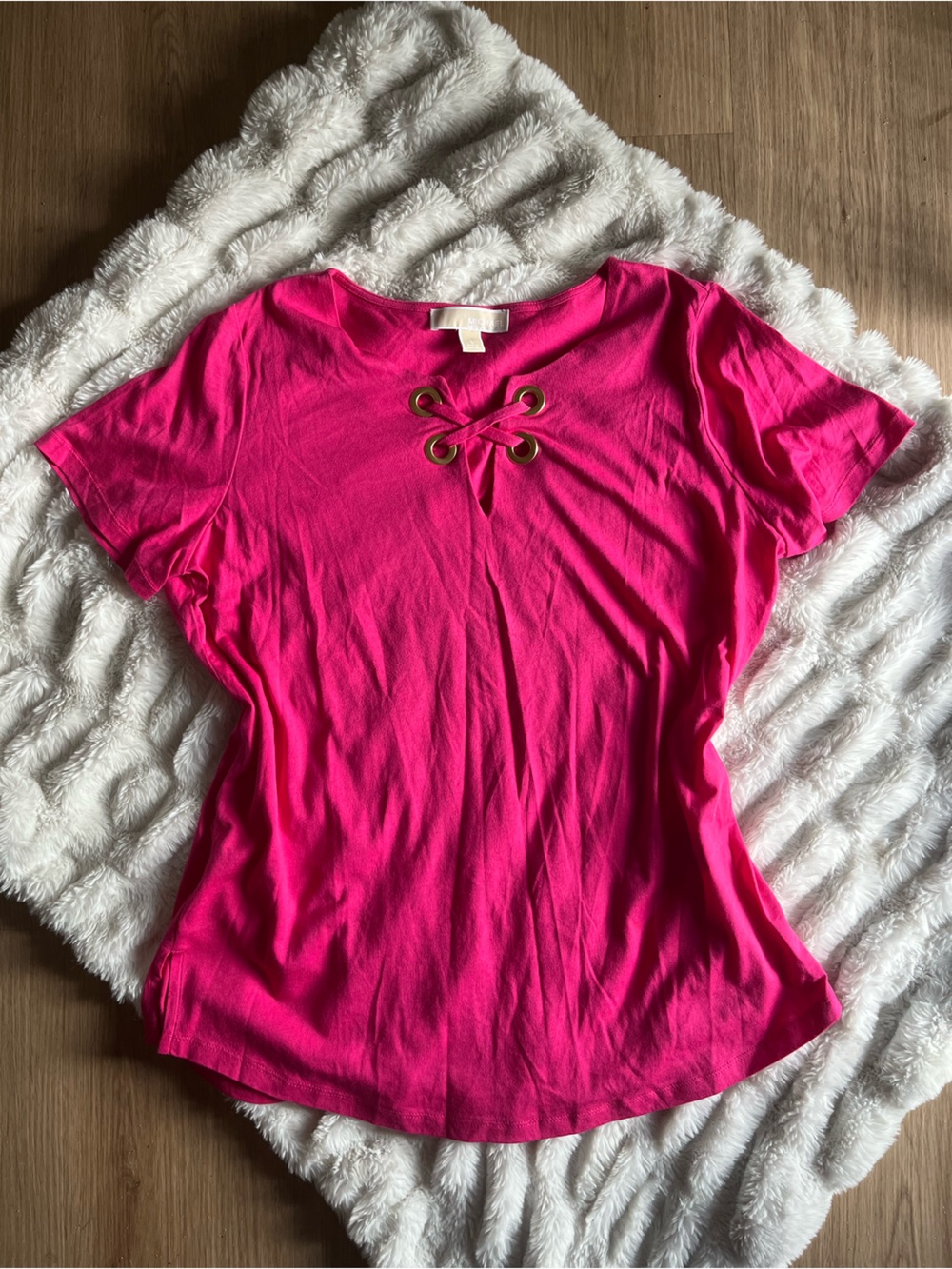 Michael Kors Hot Pink Lace-Up Short Sleeve Top